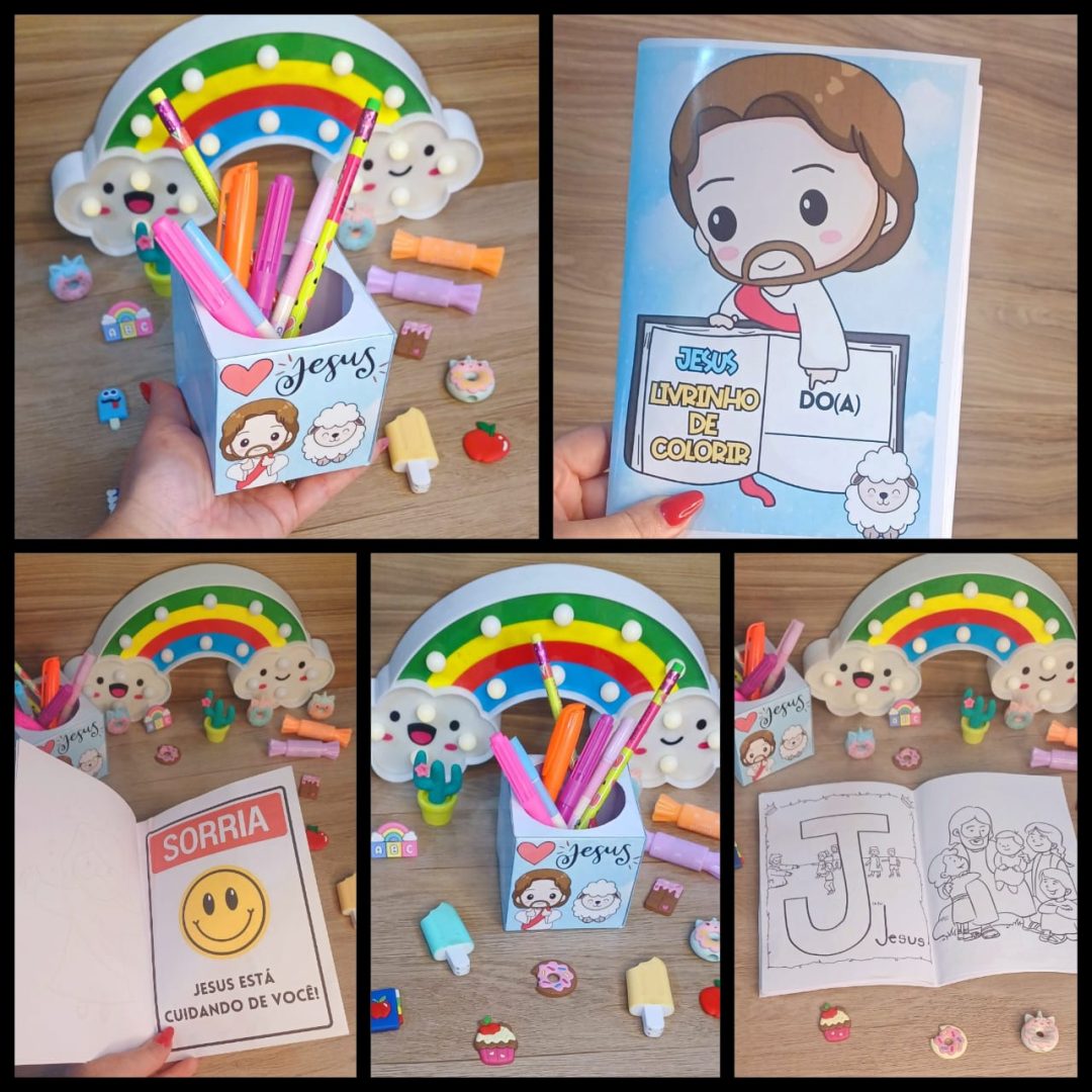 Kit caixinha e livrinho para colorir Tema : Jesus