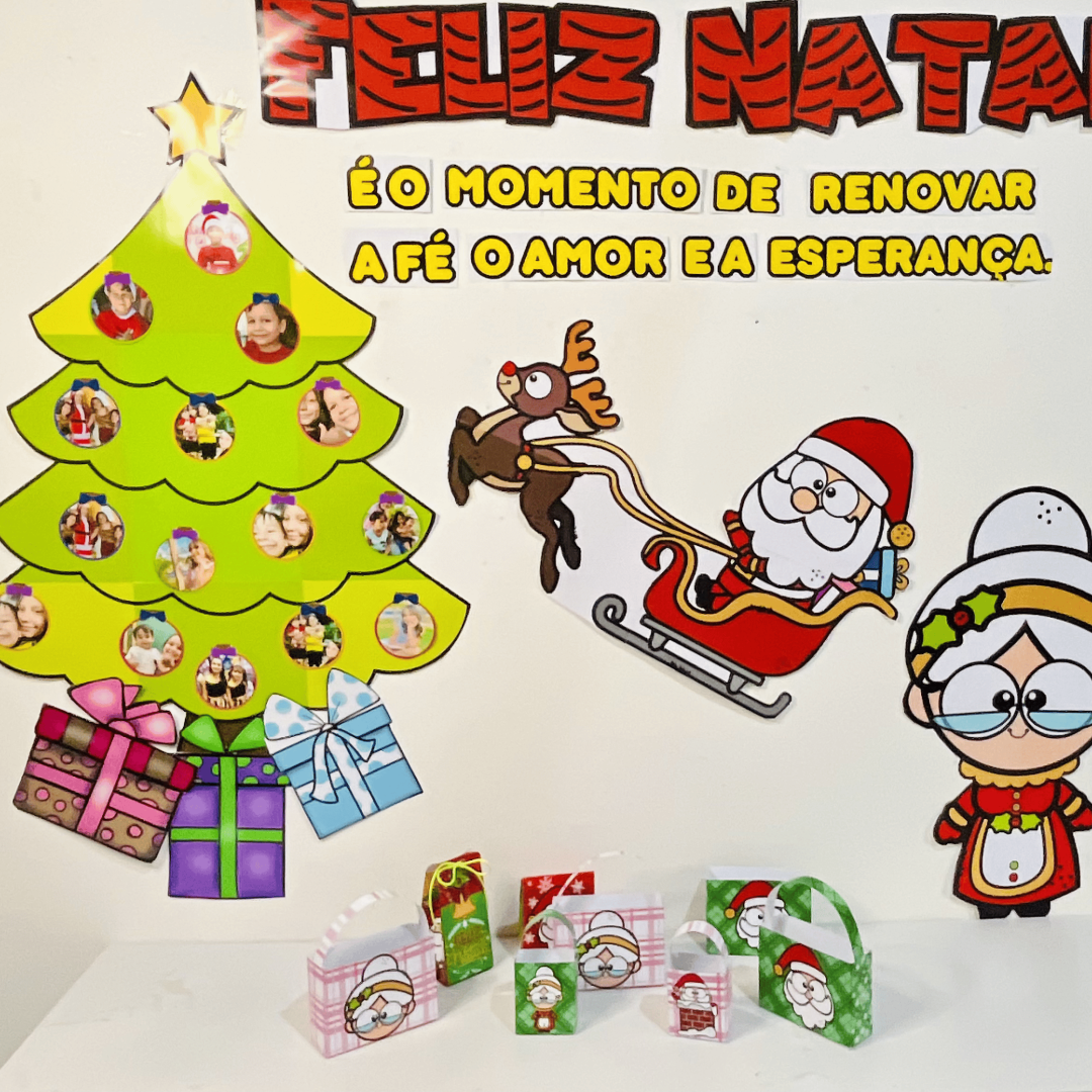 Painel natalino editável + caixinhas brindes