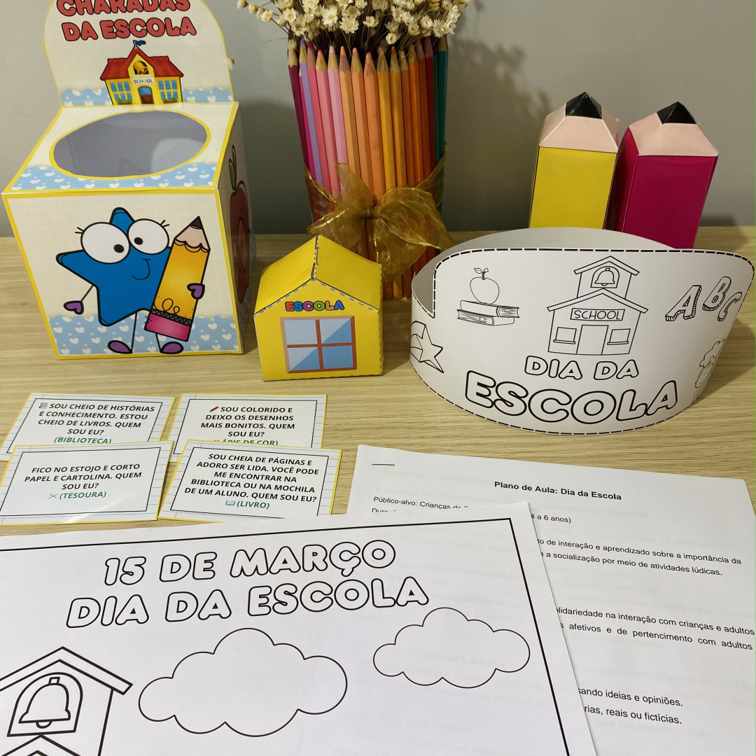 Kit Dia da Escola - Caixa Temática com Charadas e Atividades