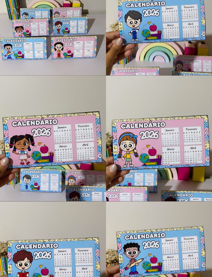 🗓️ Calendário 2026 – Infantil Tema Escolar
