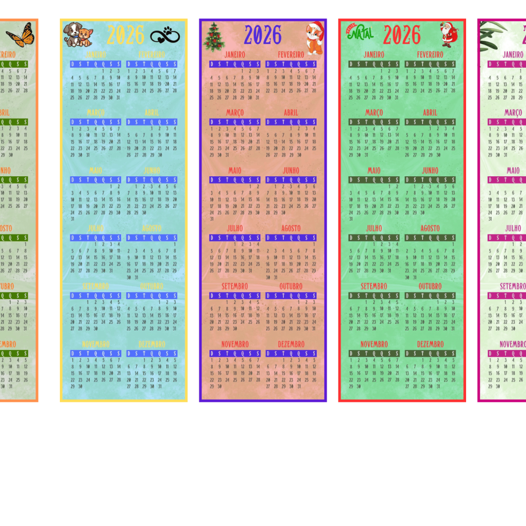 Marcadores de página - calendário 2026