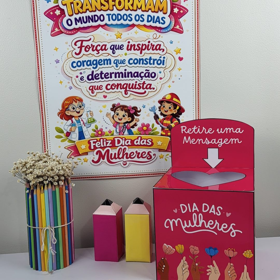 ✨ KIT DIA DAS MULHERES – PAINEL + CAIXA INTERATIVA + MENSAGENS  ✨