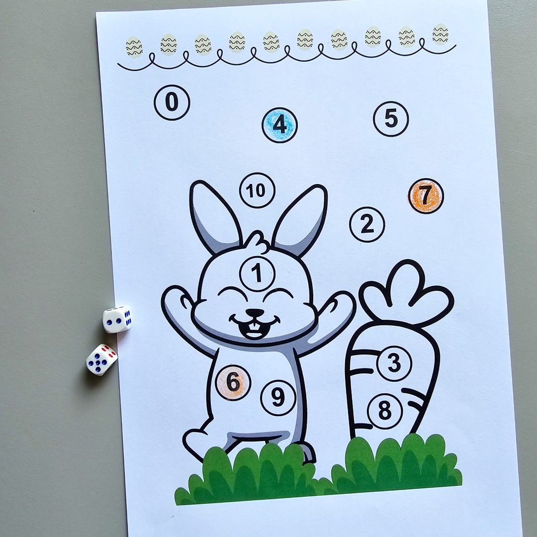 Folha de atividade - coelho e números para colorir