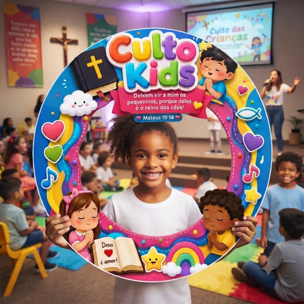 🌈 Moldura Bombole – Culto Kids ✨