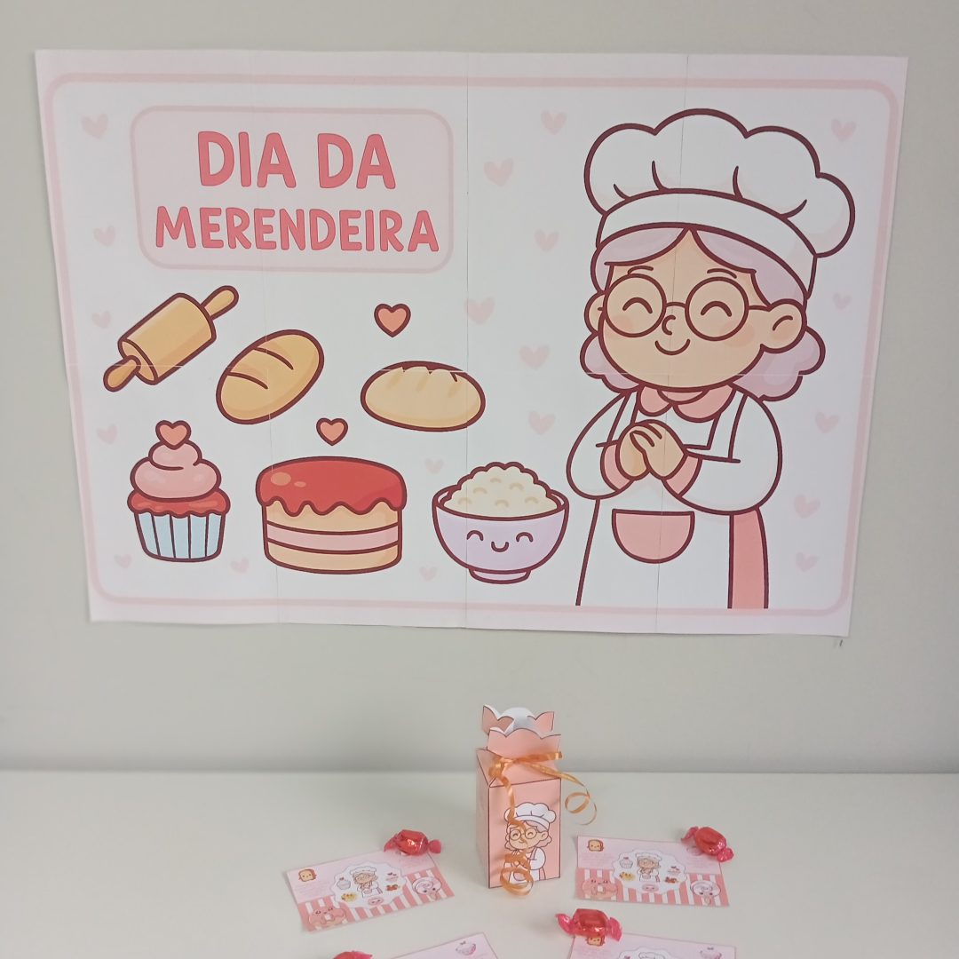 🍎 Painel Dia da Merendeira + Cartãozinho + Caixinha 🍴